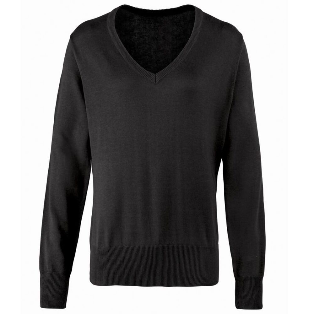Premier Womens/Ladies V-Neck Knitted Sweater / Top / Black